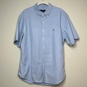 Ralph Lauren Blue Button Down Dress Shirt Size XL Slim Fit Short Sleeves